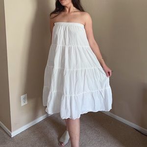 Maurices White Strapless Tiered Midi Dress